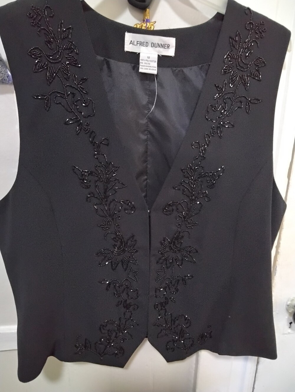 Alfred Dunner Black Beaded V-Neck Vest